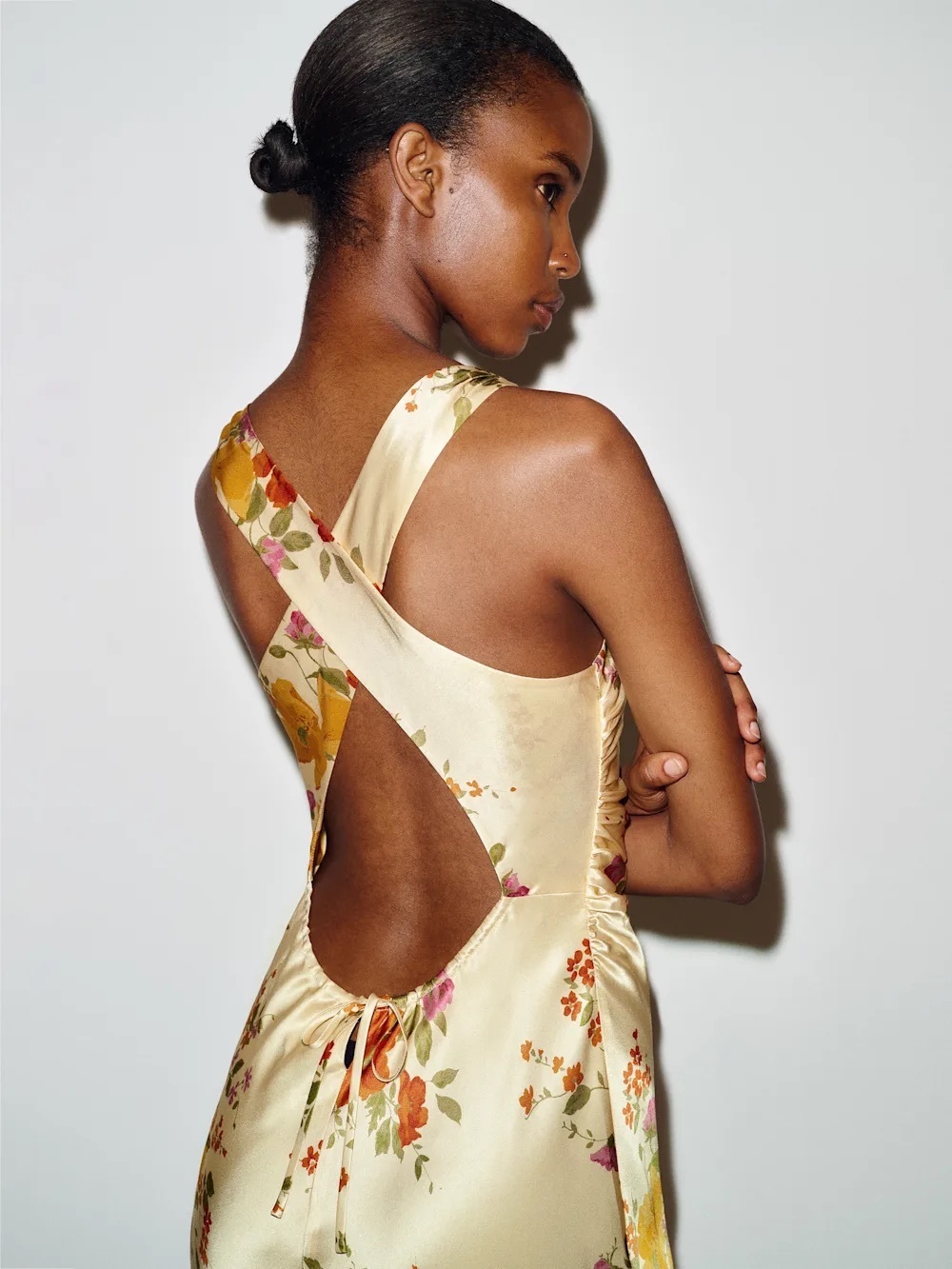 NEW Reformation Anaiis Silk Long Yellow Floral Backless Dress Crescendo US6 UK10 - Picture 2 of 16